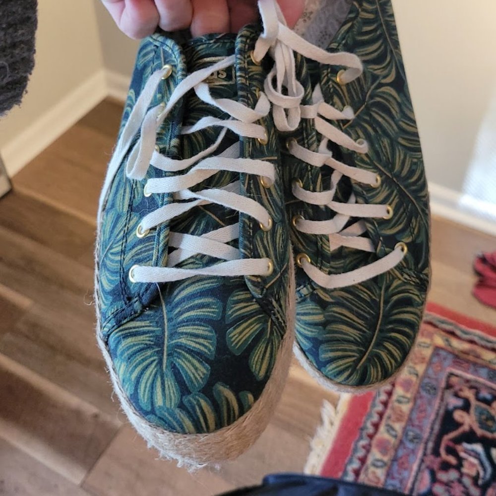 Woven, platform tropical tan and green ked sneakers, size 9.5
